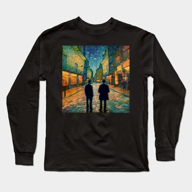 Starry Night in the City: An Impressionistic Urban Landscape Long Sleeve T-Shirt by naars90